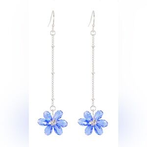 Blue Austrian Crystal Flower Drop Silver Earrings